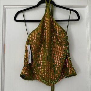 NTW Princess Polly September Sunsets Halter Top Green